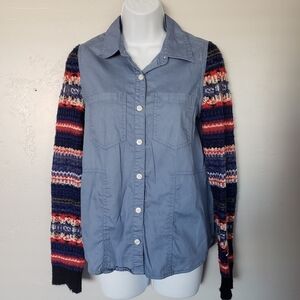 We the Free People XS Chambray Button Up Shirt Long Sleeve Sweater Knit Top